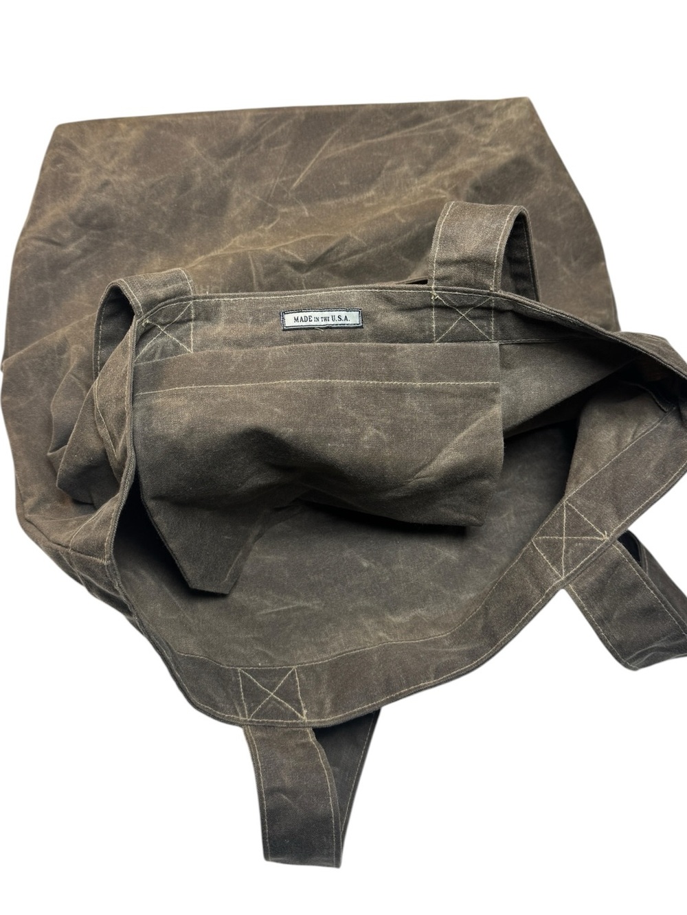 Le Labo Perfumery Dark Military Green Waxed Canvas Tote Bag Distressed USA View 3